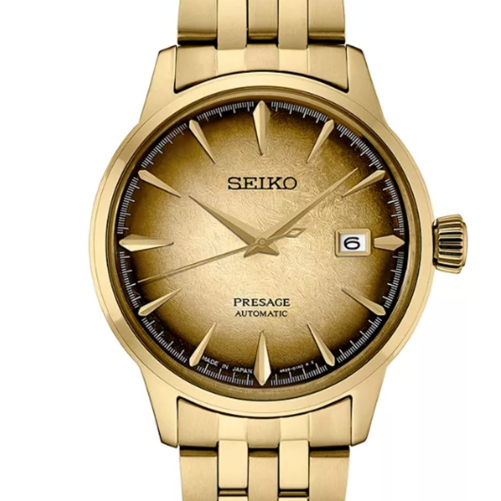 NEW Seiko SRPK48 Mens Gold Tone Automatic Presage Cocktail Stainless Steel Watch